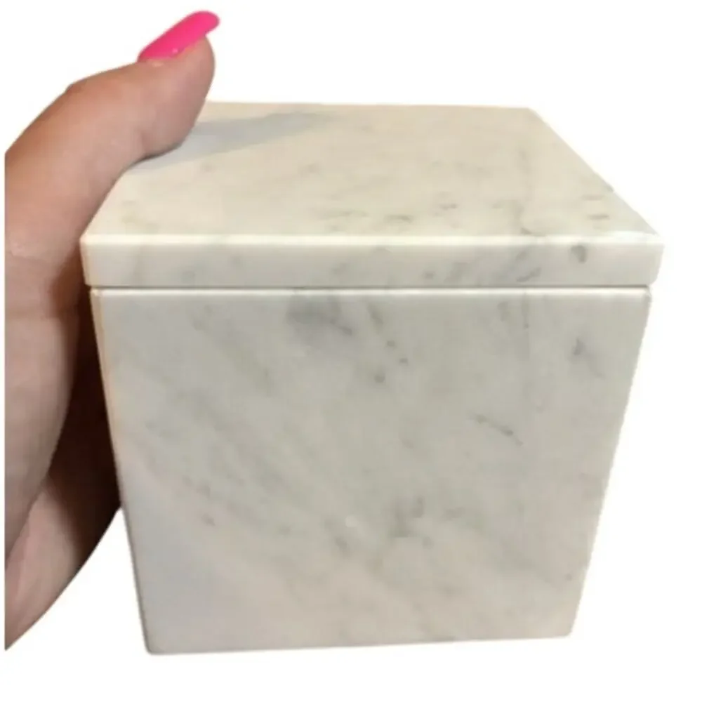 NWT ~ Marmol White & Gray Genuine Marble Bathroom Counter Storage Box with Lid